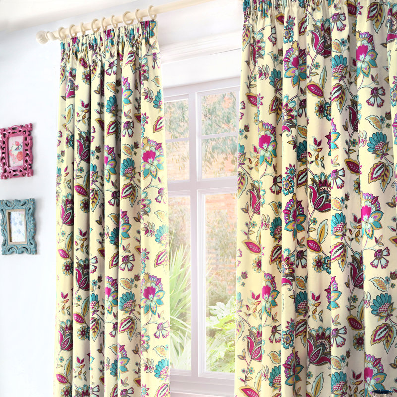 Marinelli Pencil Pleat Room Darkening Curtains, Teal