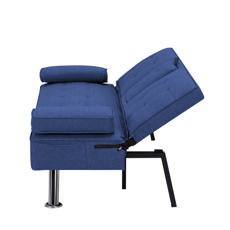 Ebern Designs 65.3” Futon Sleeper Sofa Bed,Removable Arm Pad, Navy Blue