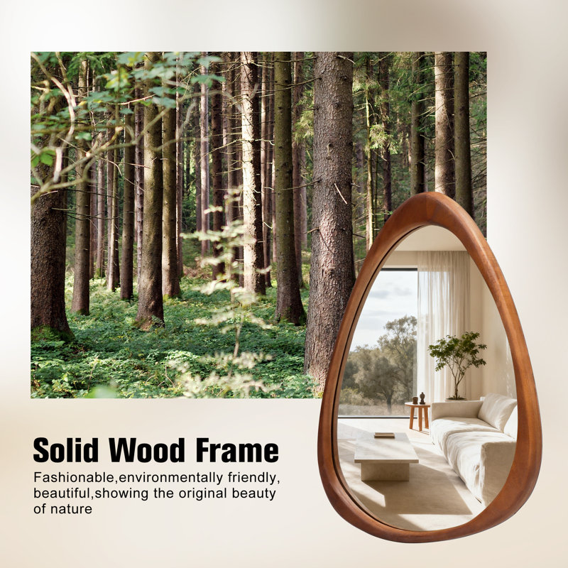 Irregular Natural Wood Frame Wall Mirror, Brown Wood, 24" x 19"