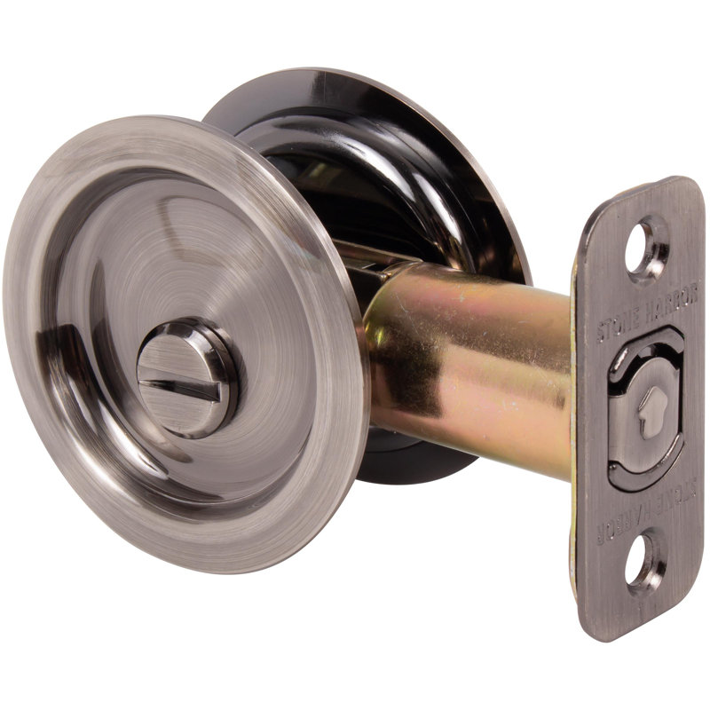 Serrure ronde pour porte escamotable, Nickel antique