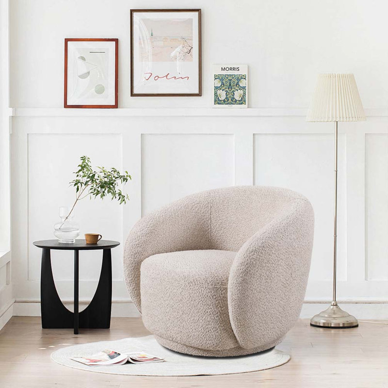 Fauteuil demi-tonneau rembourré Boucle, Beige