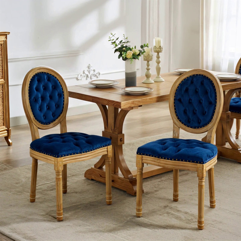 Chaise de salle à manger en velours artificiel, Velours bleu