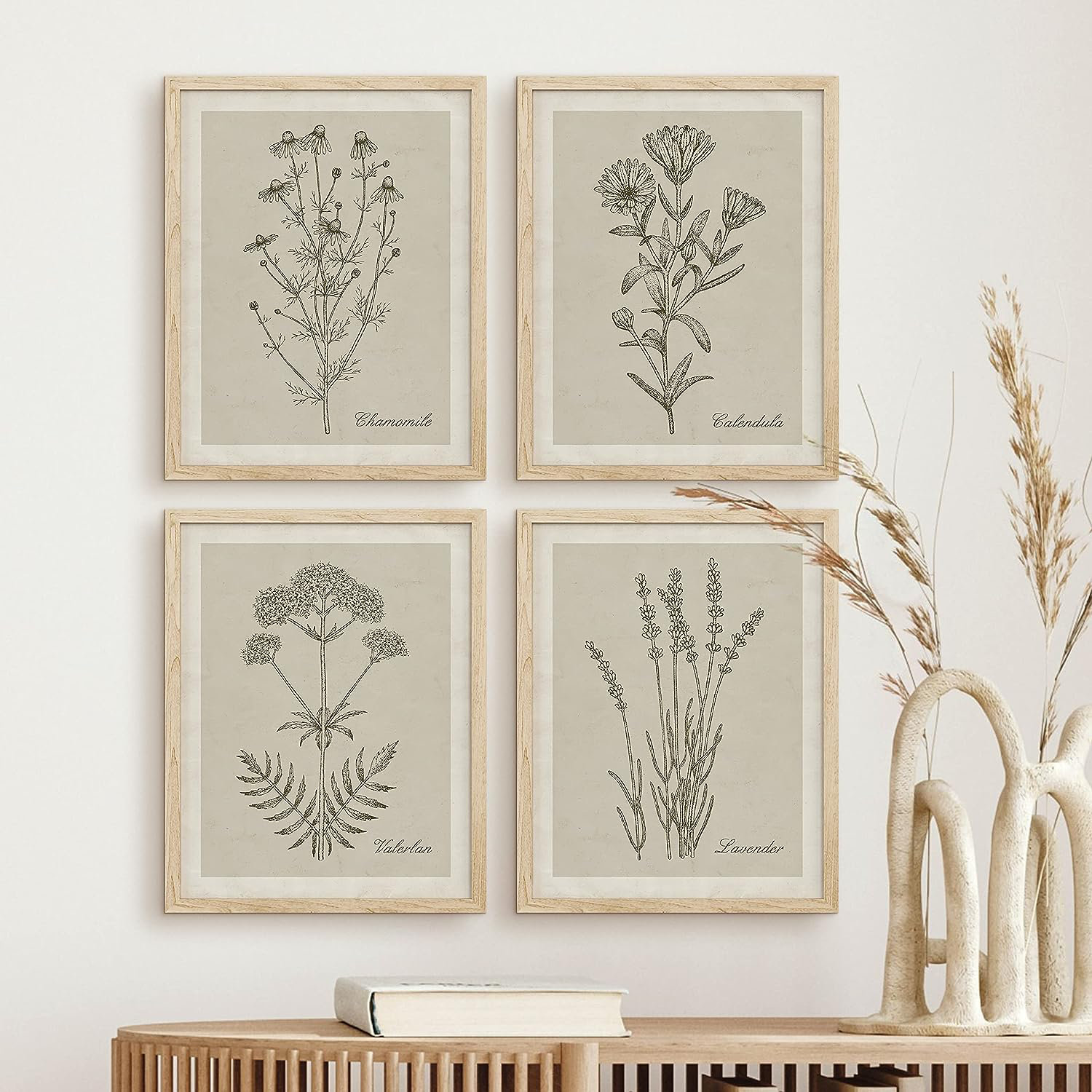 IDEA4WALL Minimal Botanical IDEA4WALL Framed Vintage Classic Wildflower ...