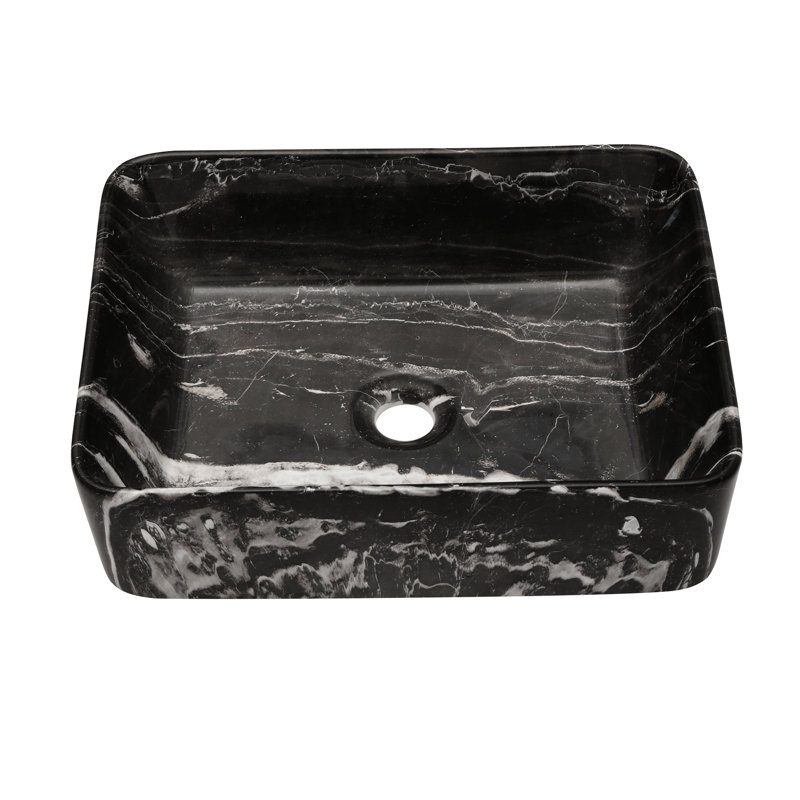 19"X15" Black And Gray Marble Inspired Ceramic Sink For Bathroom - Smooth Surface Rectangular Marble, Above Counter Mount