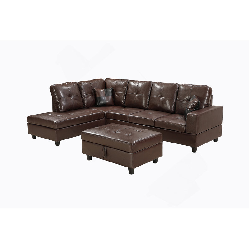 Ensemble de canapé modulaire, canapé en similicuir avec repose-pieds et rangement libre, Similicuir brun