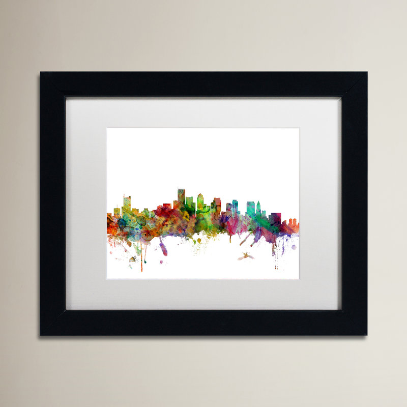 « boston massachusetts horizon », impression encadrée rectangulaire, H 16 po x l 20 po x P 0,5 po, Cadre noir, Blanc