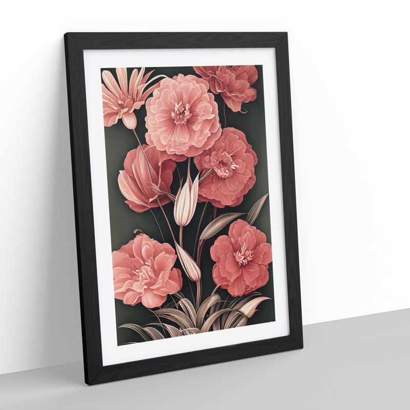 Uplifting Flowers - Single Picture Frame Print, Black , 64cm H x 46cm W x 2cm D