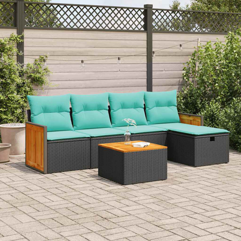  Ensemble de canapé de patio 6 pièces avec coussins en rotin de polyester, Gris, Bleu
