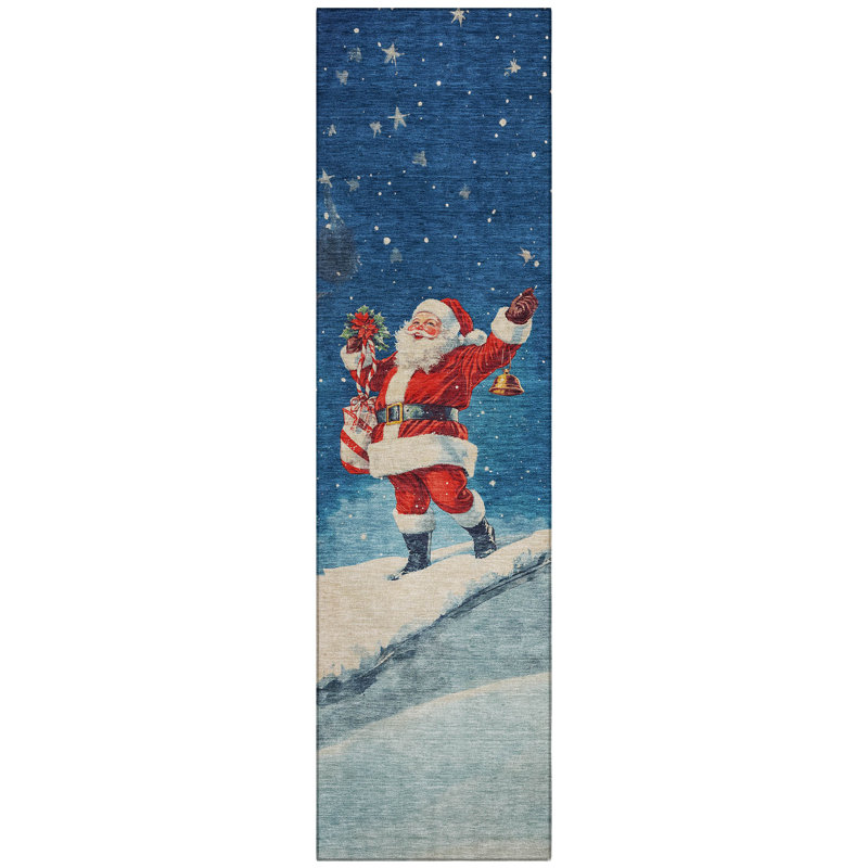Tapis bleu père Noël Xhevrie intérieur / extérieur lavable à la machine, Tapis de couloir 2 pi 3 po x 7 pi 6 po