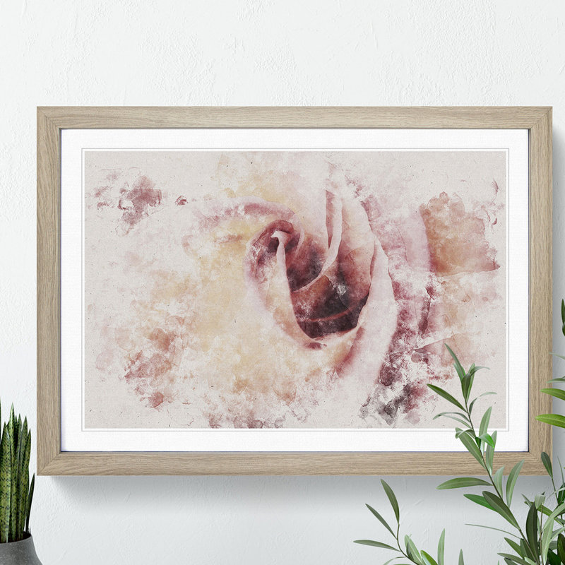 Pink Rose Flower Vol.6 - Picture Frame Graphic Art, Oak Framed, 65cm H x 90cm W x 2cm D