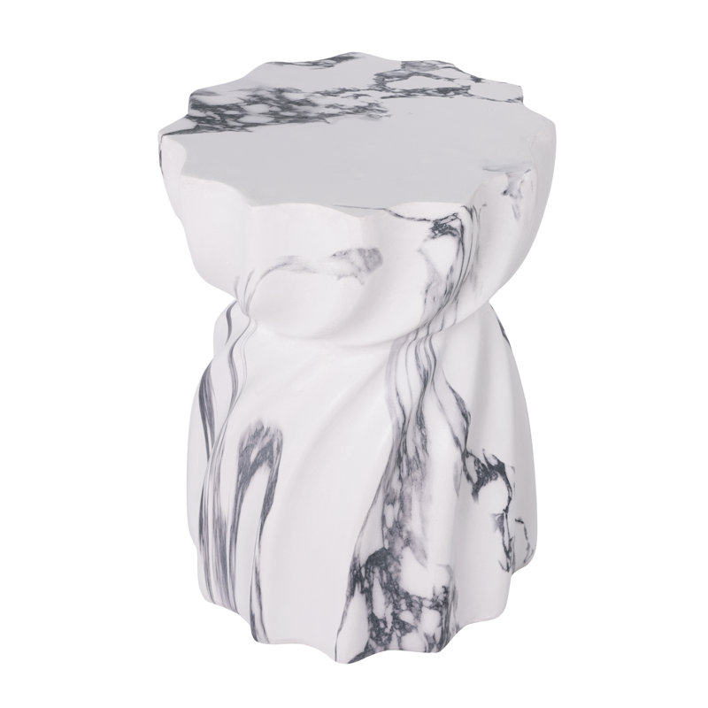 Alapaka 19.29"H Outdoor Magnesium Oxide Side Table with Sculptural Fluted Design, Faux Marble