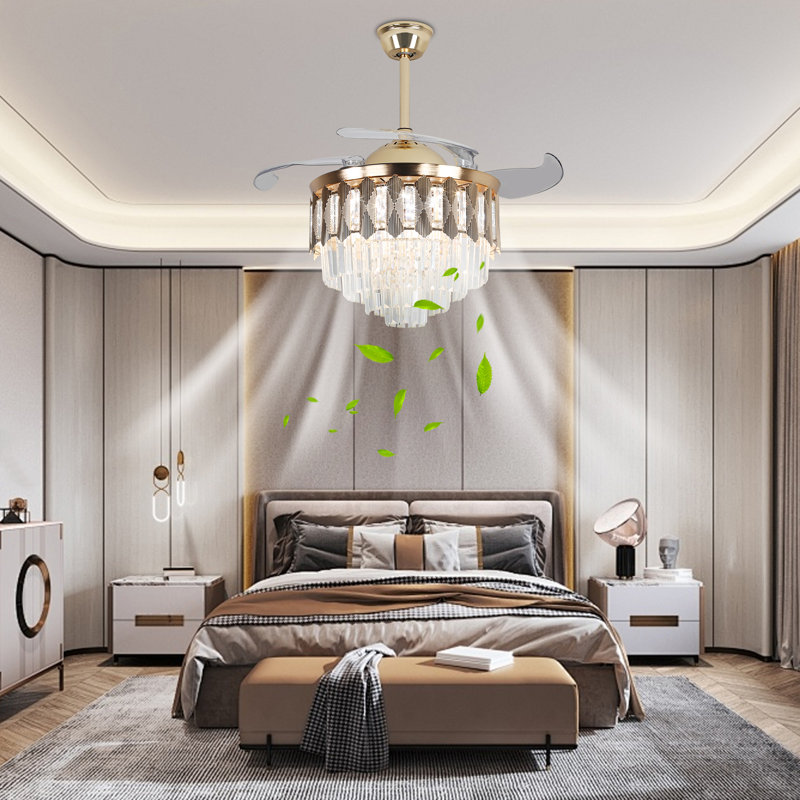 42Inch 4 - Blade Modern Indoor Retractable Blades LED Round Ceiling Fan with Remote Control
