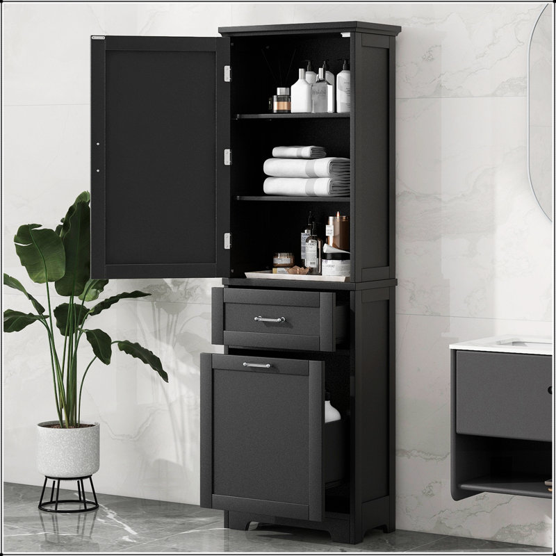 Grande armoire de rangement pour salle de bain avec deux tiroirs de différentes tailles et tablette réglable, panneau de fibres à densité moyenne avec finition peinte pour une durabilité accrue