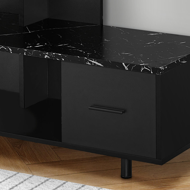 Meuble télé, console de 48 po, meuble multimédia, tiroir de rangement, salon, chambre à coucher, contemporain, moderne, Noir