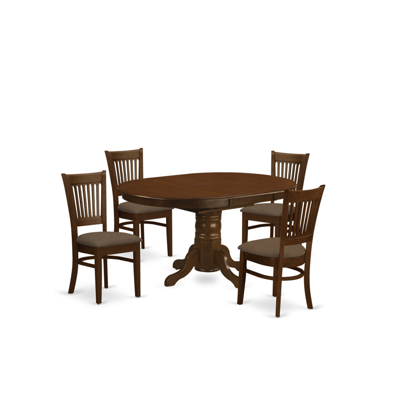 L'ensemble 5 pièces de table et chaises de cuisine comprend une table de salle à manger ovale avec rallonge papillon et 4 chaises en tissu de lin, espresso