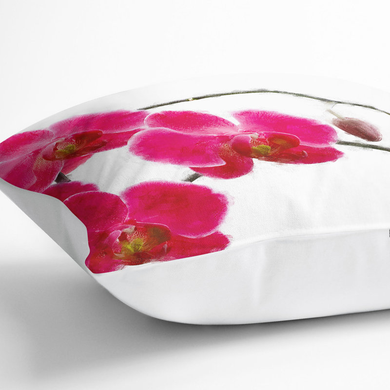 Hot Pink Orchids Painting Cushion with Filling, White, 40cm H x 40cm W x 15cm D