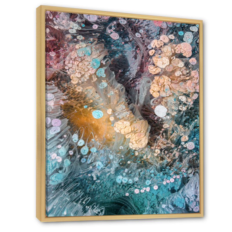 Marbre luxueux turquoise liquide, art mural moderne sur toile, H 12 po x l 8 po x P 1 po, Toile brune avec cadre flottant