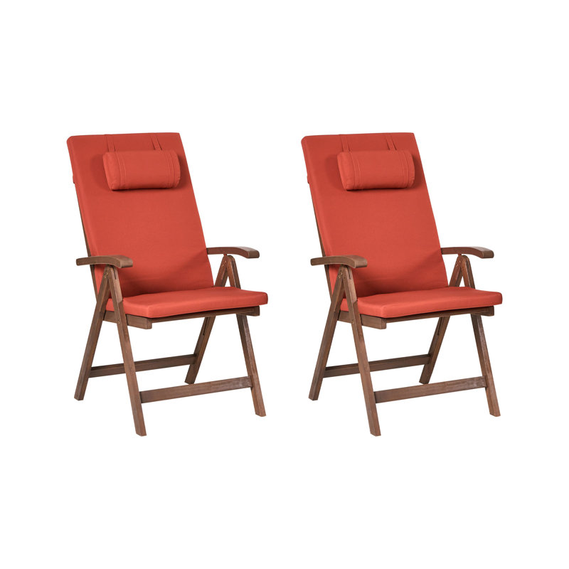 Folding Patio Dining Armchair with Cushion, Red