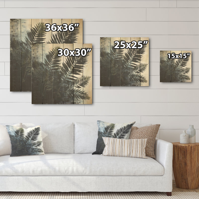 Ombre noire épinette - feuilles, art mural sur bois de pin naturel, H 25 po x l 25 po