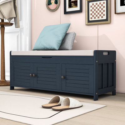 Linen Blend Upholstered Storage Bench