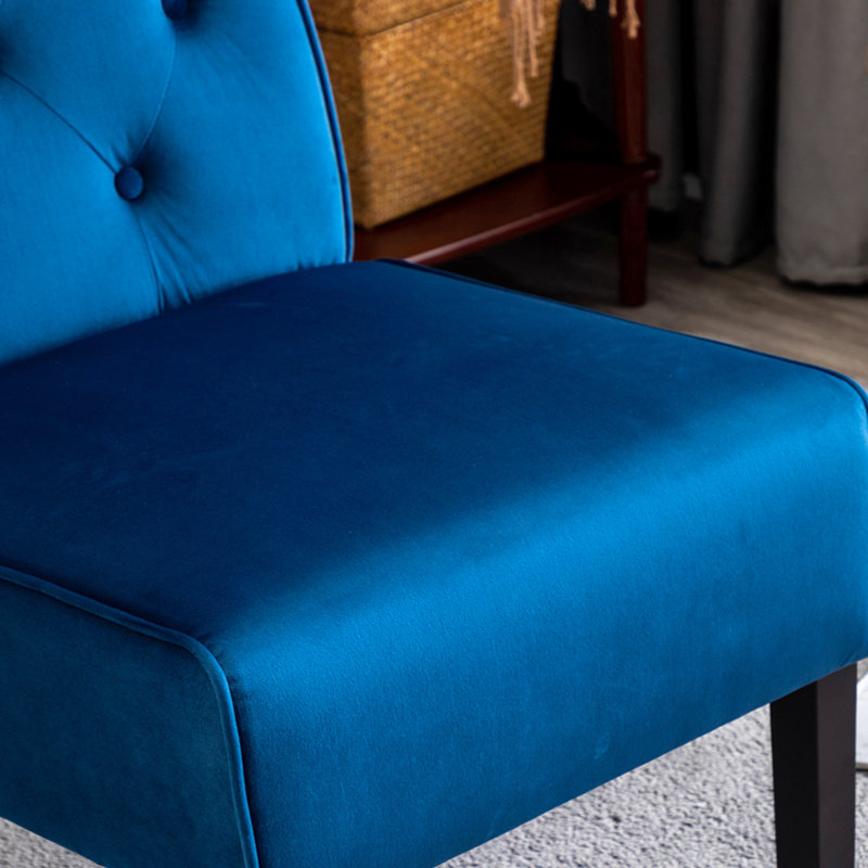 Chaise en velours bleu foncé pour bureau à domicile avec détails à boutons et fauteuil sans accoudoirs en mousse haute densité, 2 pièces, velours, accent 53 po