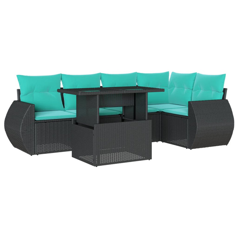  Ensemble de canapé de patio 6 pièces avec coussins en rotin de polyester brun, Bleu clair, Noir