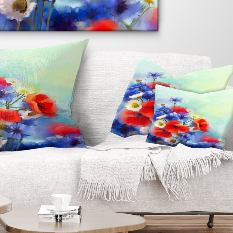 Coussin floral bleuet et marguerite, Rectangle, 12 po x 20 po