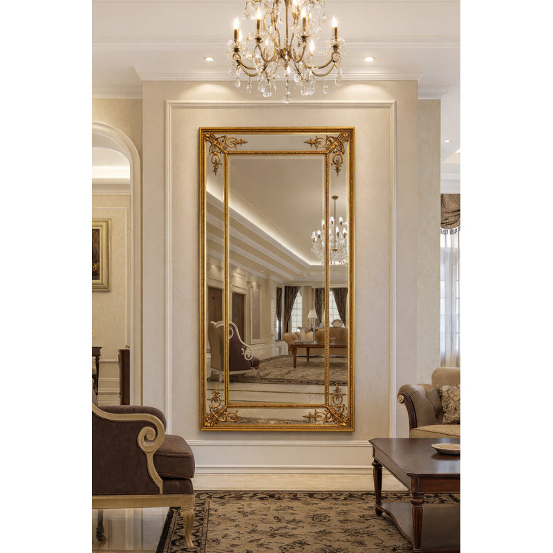 Daylan Solid Wood Framed Wall Mounted Accent Mirror, 72" x 36.2", Antique Gold