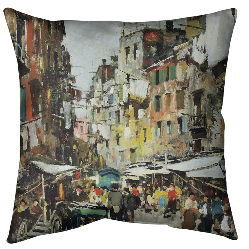 Coussin Market in Naples, Brun clair, 18 po x 18 po, Protection UV