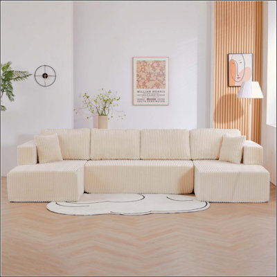 U Shape Modular Sectional Sofa, Compressed Sectional Sofa Modern Minimalist Style Corduroy Couch, Sleeper Sofa For Living Room, Bedroom, Comfy Compressed Sofa Couch Space-Efficient