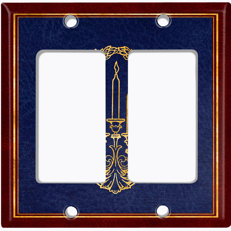 Metal Light Switch Plate Outlet Cover (Navy Blue Elegant Candles Wreath Red Trim - Single Toggle)