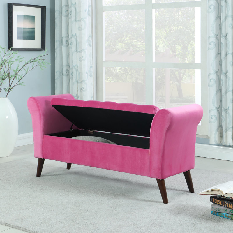 Orin Polyester Blend Upholstered Storage Bench, Hot Pink