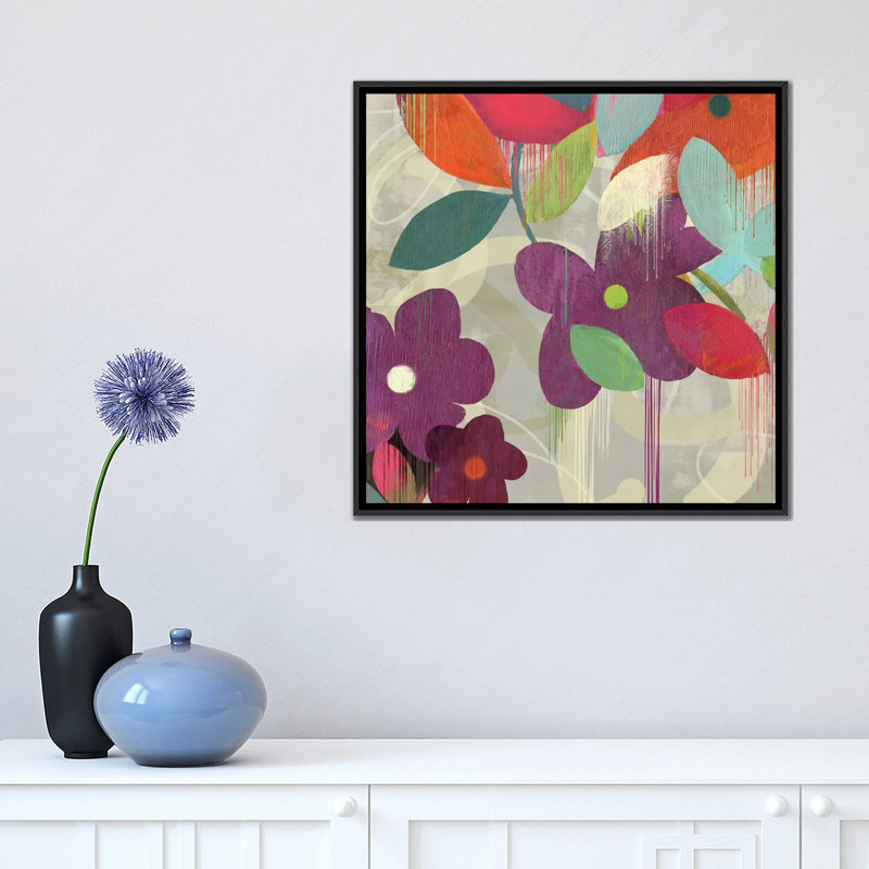 « graffiti fleur i », impression sur toile, H 18 po x l 18 po x P 1,5 po, Toile avec cadre flottant noir, Pas de tapis