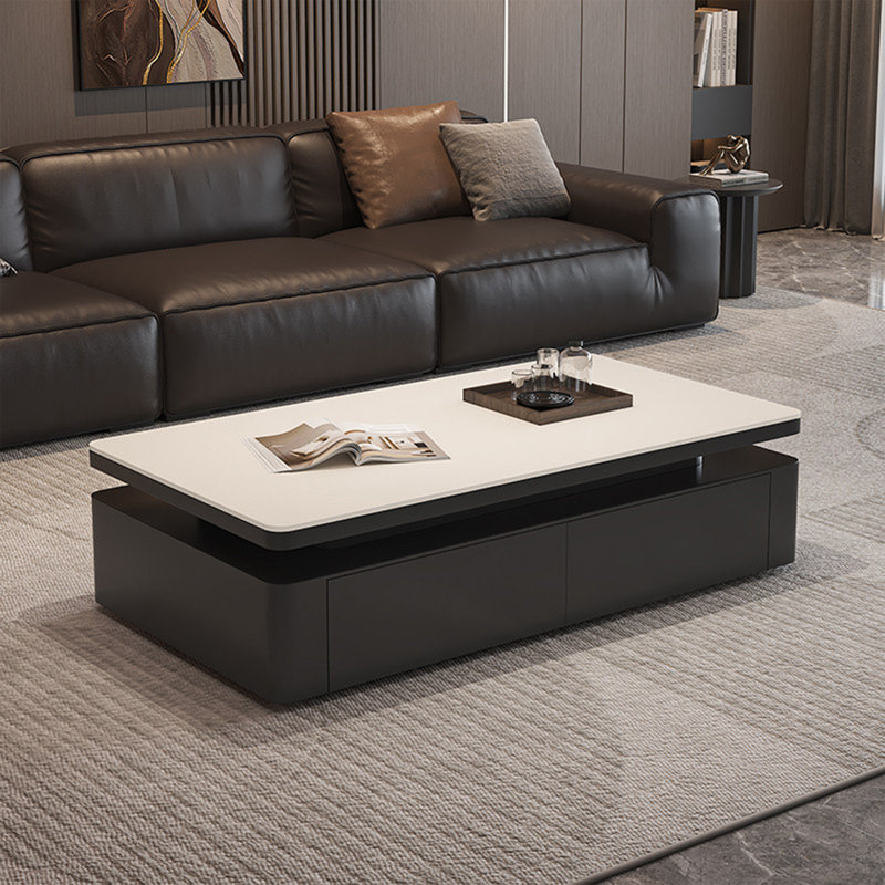 Table basse rectangulaire en granit de style luxueux, H 18,1 po x l 47,2 po x P 23,6 po, Blanc/Noir