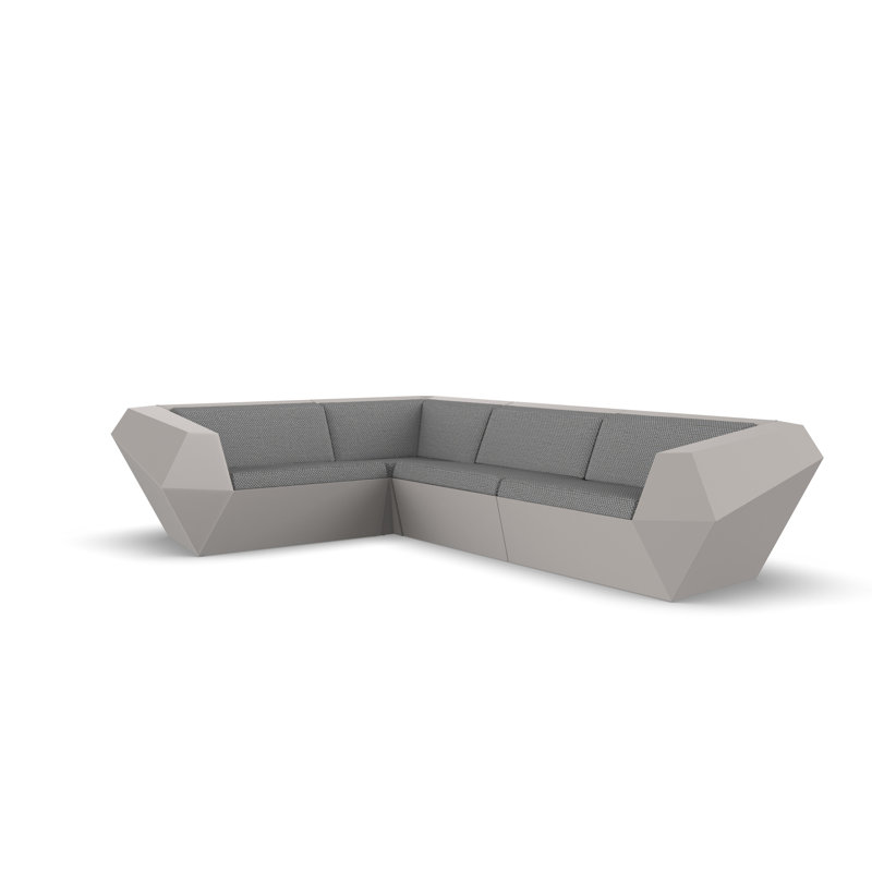 Faz 122.5" Wide 4-Seat Outdoor Reversible Patio Sectional with Cushions, Ecru, Nautical Taupe