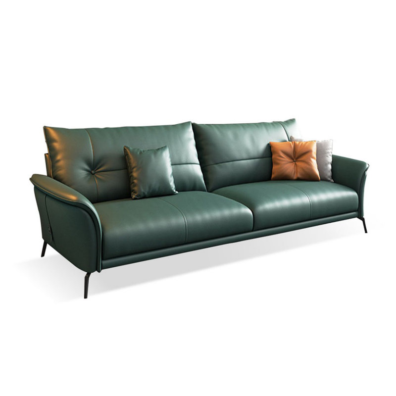 Causeuse-coussin standard en cuir véritable vert foncé, Vert foncé, H 32,28 po x l 70,08 po x P 35,43 po