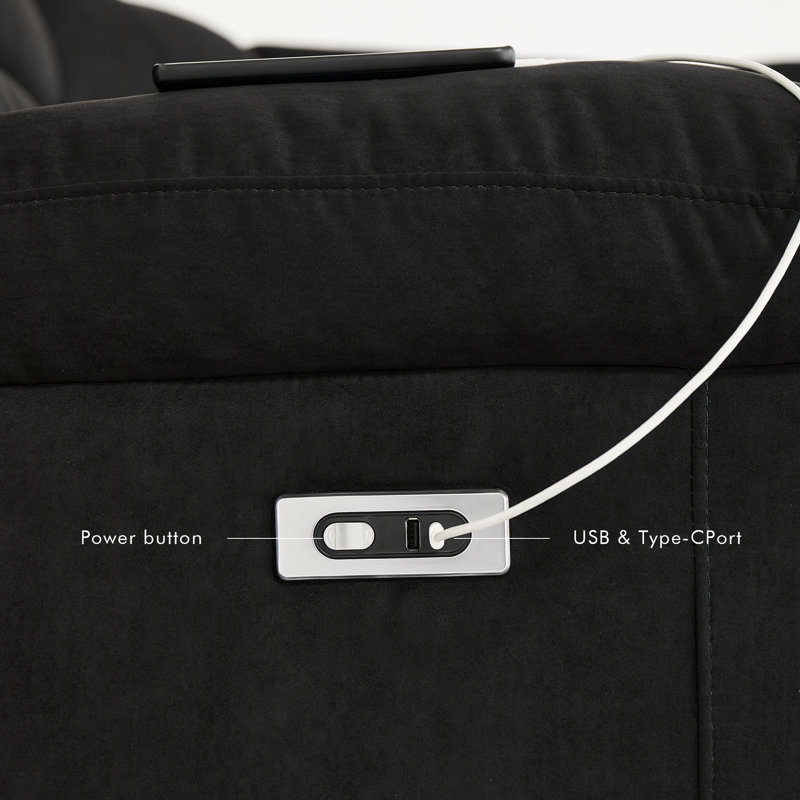 Causeuse inclinable électrique en tissu avec ports USB et USB-C, Black