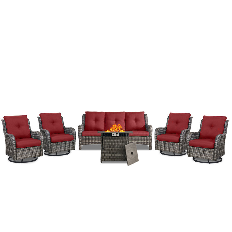 Carolina 7 - Person Outdoor Seating Group With Fire Pit, Red