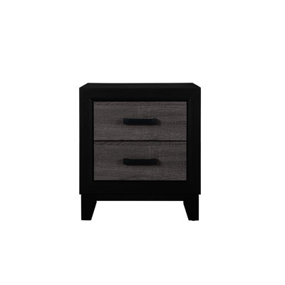 Table de chevet à 2 tiroirs rustique en bois gris foncé et noir de style urbain, tiroirs spacieux, finition en papier, fabrication de panneau de particules, profondeur de 21,66 po, poids de 59,51 lb avec apparence, incrustation,