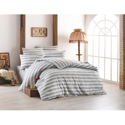 Ensemble de housse de couette luxueuse double, gris, 78,7 po x 86,6 po | 65% coton / 35% polyester, lavable à la machine à 30 ° C | Comprend une housse de couette, un drap plat et 2 taies d'oreiller, un système de fermeture à boutons et enveloppes, doux et durable