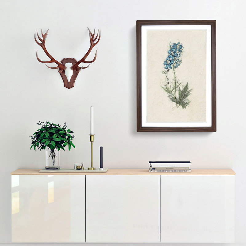 Illustration of Blue Wildflowers - Picture Frame Painting Print, Walnut Framed, 36cm H x 27cm W x 2cm D