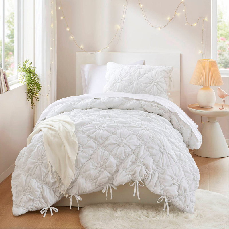 Ensemble d'édredon 2 pièces, Édredon simple + 1 taie décorative, Blanc