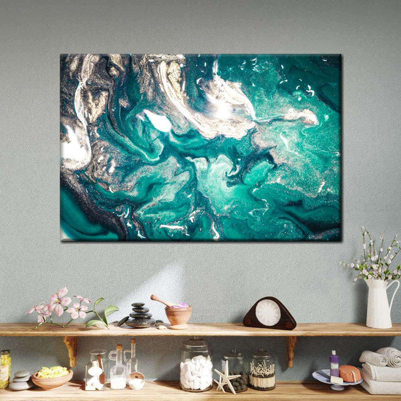 Abstrait bleu sarcelle, reproduction sur toile, H 32 po x l 48 po x P 1,25 po