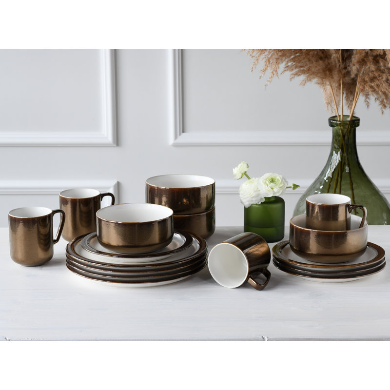 Industrial 16 Piece Stoneware Dinnerware Set, Service For 4