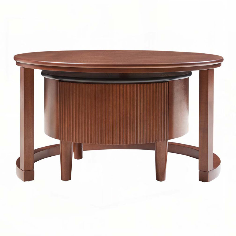 Table basse ronde gigogne cannelée avec tiroir