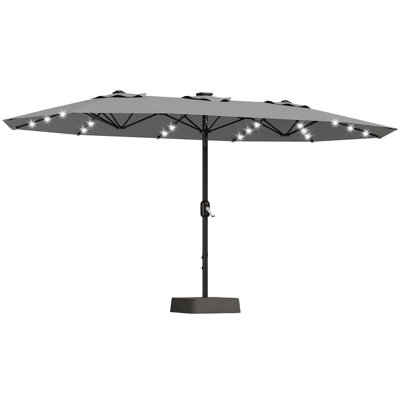 15 ft Extra Large Double-Sided Patio Umbrella with Solar LED Lights, UV Fade-Resistant Canopy, Heavy Duty Frame with Base for Backyard Pool Deck Garden