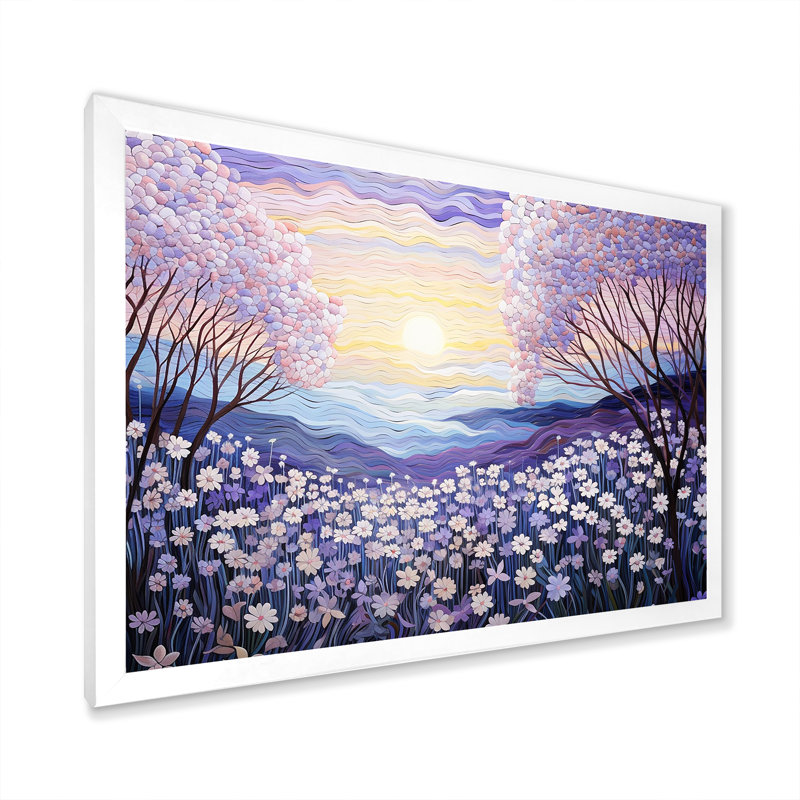 «Magical Lilac Flowers Field I», reproduction sur toile, Cadre d'angle fermé blanc, H 30 po x l 40 po x P 1,5 po