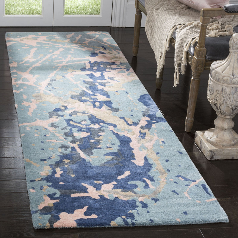 Amier Hand Tufted Viscose/Wool Abstract Rug in Blue/Light Pink