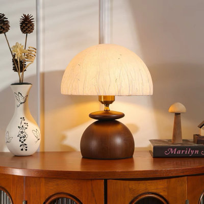 Petite lampe de table moderne en bois massif brun avec abat-jour en papier pour le salon de la chambre à coucher, ampoule incluse