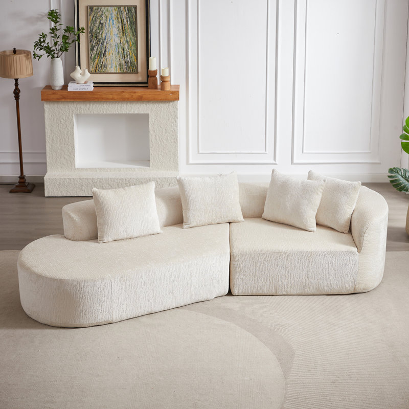 Chumenti Boneless Modern Oversized Sectional Sofa, Right Hand Facing, Beige Chenille